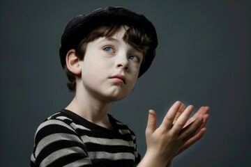 Wall Mural - A young boy wearing a black and white striped shirt. Suitable for various projects