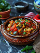 Moroccan style tajin vegetables. AI generative.