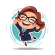 Happy Jumping Business Woman Cartoon - Kawaii Chibi Style Vector Illustration (EPS 10)