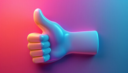 Wall Mural - vector logo of a social media white thumbs up against a purple blue gradient backgroundcomposed of simple shapes,generative ai