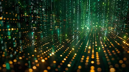A binary code pattern cascading down a dark background, symbolizing the fundamental language of computers.