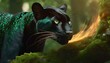 Emerald-Eyed Panther - A sleek, black panther with deep emerald eyes and a tail that ends 