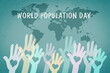 World population day, hand with heart, international equality, friendship and peace concept, awareness of global problems