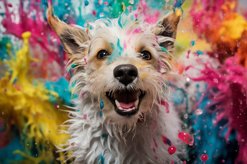 Wall Mural - Generative AI photography of a funny happy small fluffy puppy