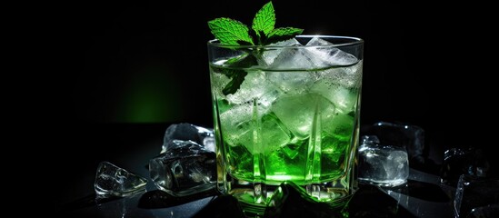 Sticker - Glass of green liquid with ice and mint leaves