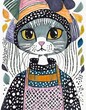 Cat portrait. African art card