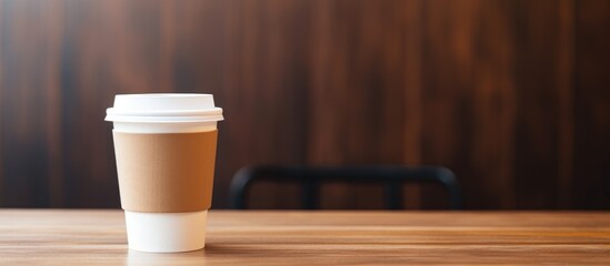 Aufkleber - Coffee cup on table with chair in background