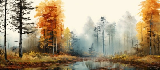 Poster - Forest pond trees background