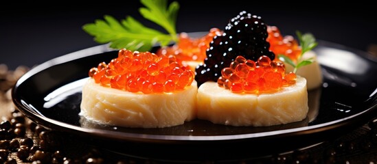 Poster - Two food items on a plate with caviar