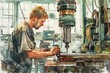 A man focused on working on a machine. Suitable for industrial concepts