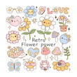 Draw element retro flower power Hippie florals Positive vibes