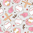 Draw seamless pattern pink girly baseball Trendy soft girl Girlie sport