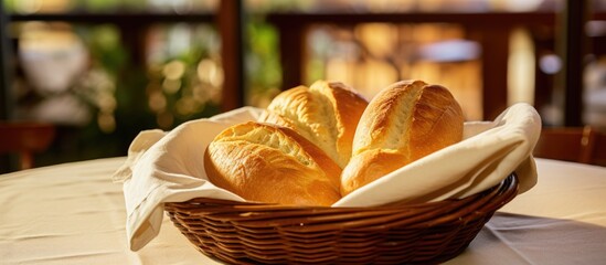 Poster - Bread rolls in a basket on a table