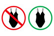 Signs, prohibiting and allowing you to wear a swimsuit. Red and green warning signs. Dress code, beach rules.