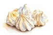 A painting of three meringue on a white surface. Suitable for food blogs or recipe websites