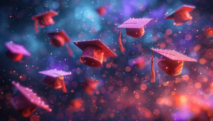 Wall Mural - graduation hats and tassles being thrown in the air ultra realistic generative ai