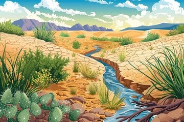 Wall Mural - A serene desert landscape with a small stream running through it. Perfect for nature or travel concepts