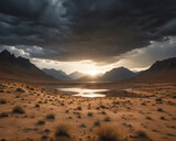 Fototapeta Na sufit - desert sunset with dramatic clouds