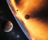 Fototapeta Zachód słońca - burning planet space art background