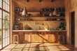 A kitchen filled with numerous wooden cabinets. Perfect for interior design projects