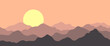 Panorama of mountains, sun in the mountains, hand-drawn landscape vector illustration for your design.