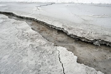 Canvas Print - A large crack in the ground covered with snow. Suitable for environmental or natural disaster concepts