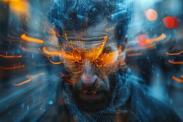 Wall Mural - this image shows an abstract motion blur with bright light streaks and a central grey square overlay