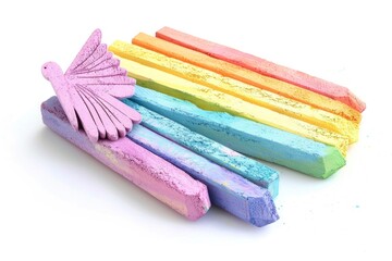 Wall Mural - Colorful chalk sticks with a butterfly on top, perfect for educational or artistic projects