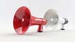 A red and white megaphone pair, suitable for various communication concepts
