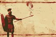 A painting of a Roman soldier holding a spear and shield. Suitable for historical and military themed projects