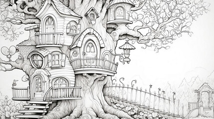 Wall Mural - fairy tale castle old house sketch drawing coloring book drawing sketch illustration painting