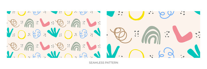 Fototapete - Seamless pattern. Various colorful hand drawn abstract shapes. Vector illustration.