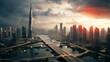 sunset over the fabulous city futuristic future architecture urban aliens