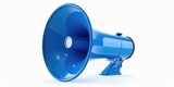 Fototapeta Panele - A blue megaphone on a white background. Perfect for announcements or communication concepts