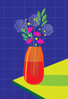 Vector illustration of a vase with flowers on a table in bright and vivid colors