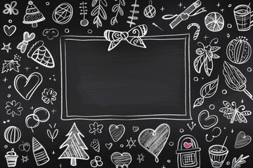 Canvas Print - Colorful chalk drawings on a blackboard, perfect for educational and creative projects