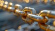 © rika - Abstract angle of a chain with a standout gold link implies unique strength