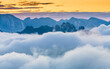 Sea of clouds at sunrise in the limestone karst mountains of Enshi Grand Canyon National Park, Hubei province China