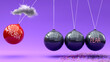Phobia leads to fear. A Newton cradle metaphor showing how phobia triggers fear. Cause and effect relation between them. Vicious cycle ,3d illustration