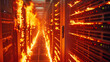 Data center server room on fire, system critical failure. Server is down, 500 Error and data loss concept