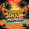 Summer Enjoy Moment t-shirt design, colorful beach elements on a summer background.