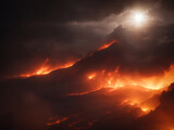 Fototapeta Zachód słońca - red glowing lava flow