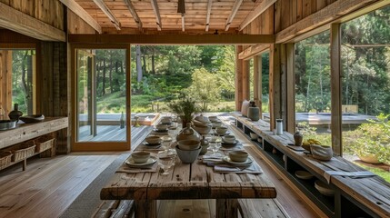 Sticker - An open-plan rustic dining room with panoramic views