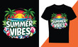 Summer Vibes Tshirt Design, Summer vacation scene modern style, palm tree, sea beach, decoration summer background.