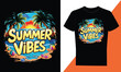 Summer Vibes Tshirt Design, Summer vacation scene modern style, palm tree, sea beach, decoration summer background.