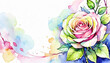 Vibrant watercolor illustration of a blooming rose with splashes of color, ideal for Mother's Day, romantic concepts, and springtime floral backgrounds