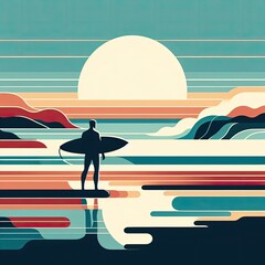 Wall Mural - the surfers illustration in Generative AI.