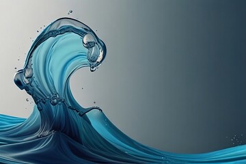 water splashes and drops isolated on white and dark blue background with blue water wave