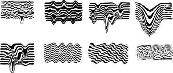 Wall Mural - Distortion line. Set of geometric wavy stripe. Creative dynamic effect collection on white. Black glitch minimal texture. Modern abstract distorted pattern