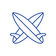 Logo club de surf. Silueta de 2 tablas de surf cruzadas lineal